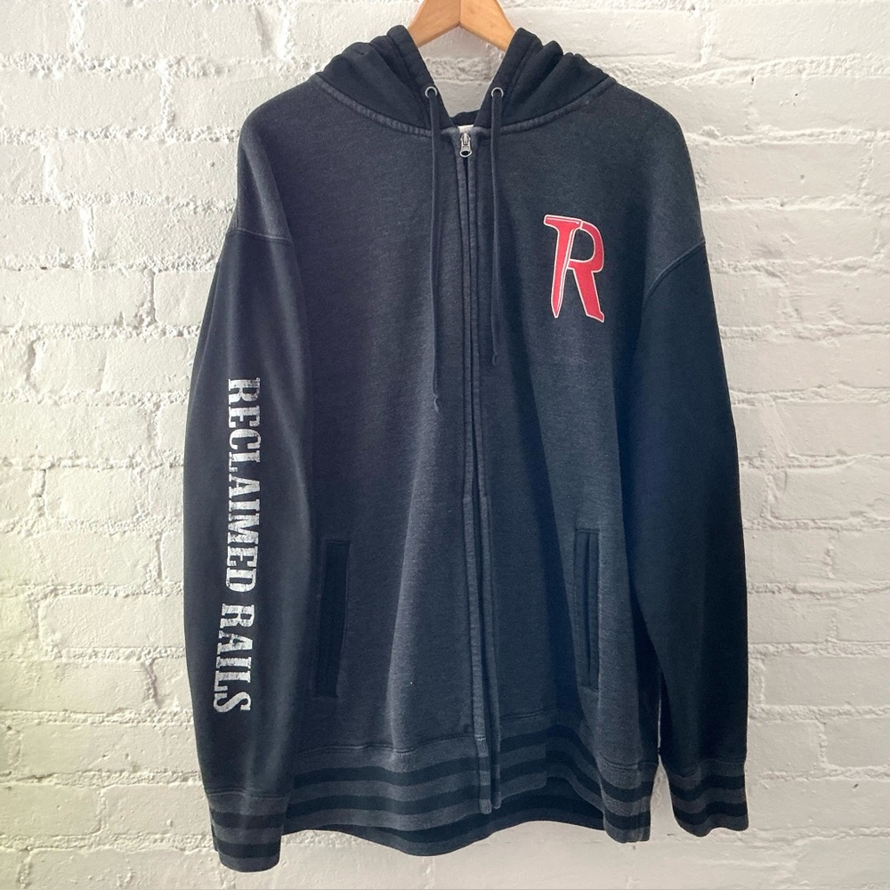 Vintage Hoodie Heavyweight Full Zip Graphic Sweatshirt XL Grunge Y2K Gray Black